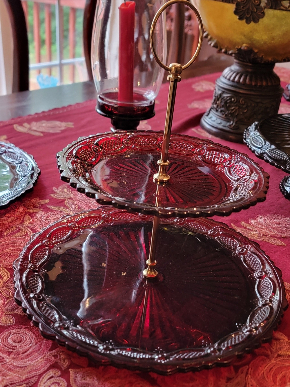 Avon Ruby Red 1876 Cape Cod Two-Tier Desert Tray. Very Nice